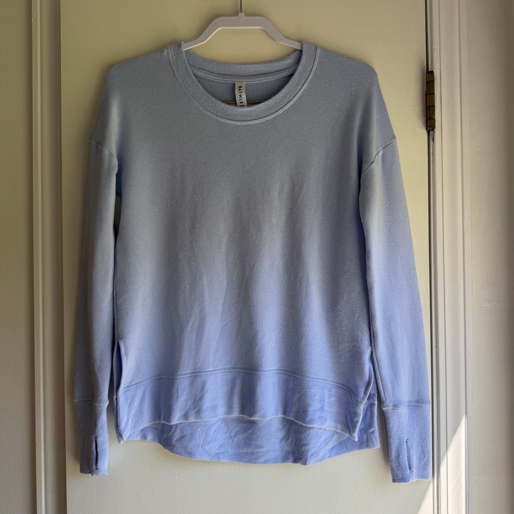 Athleta Coaster Luxe Sweatshirt XS Light Blue Periwinkle Thumbhole Side Slit